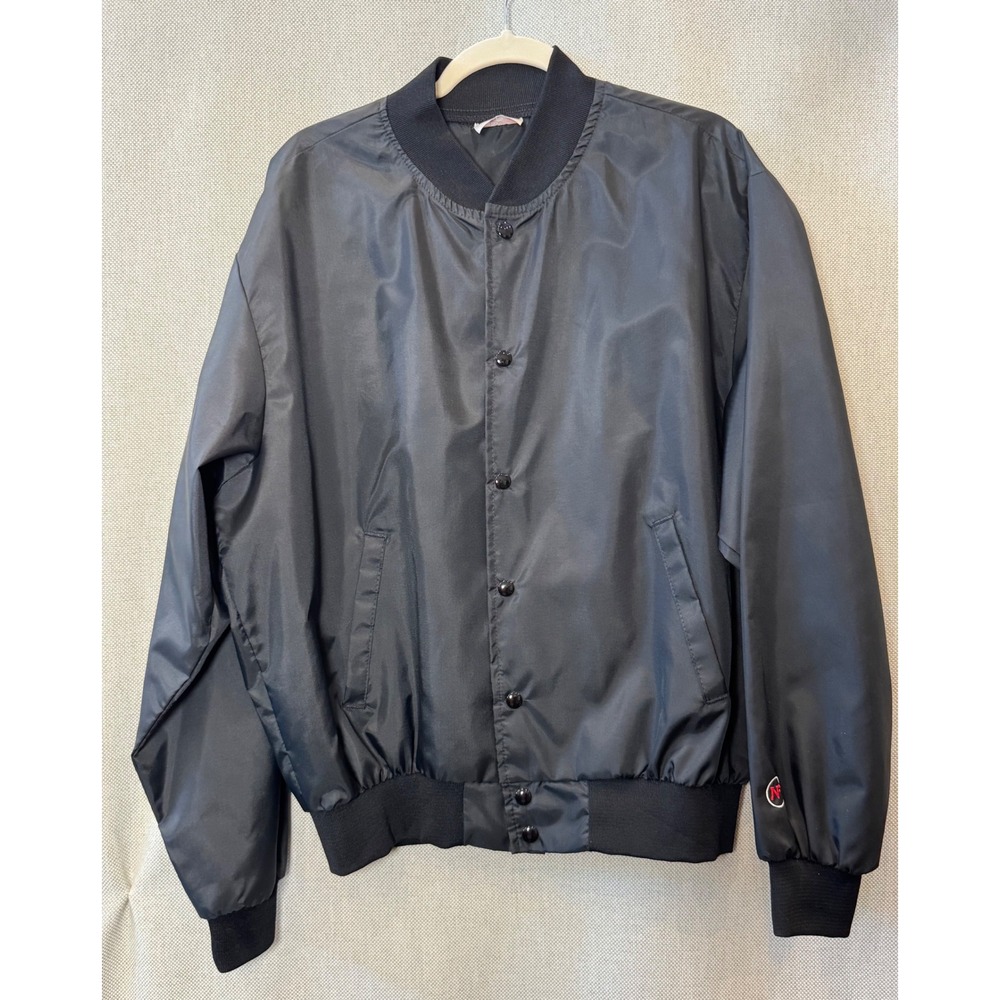 Vintage NFIOA Official Umpire Jacket XL Black Snap Front USA Made Nylon Bomber